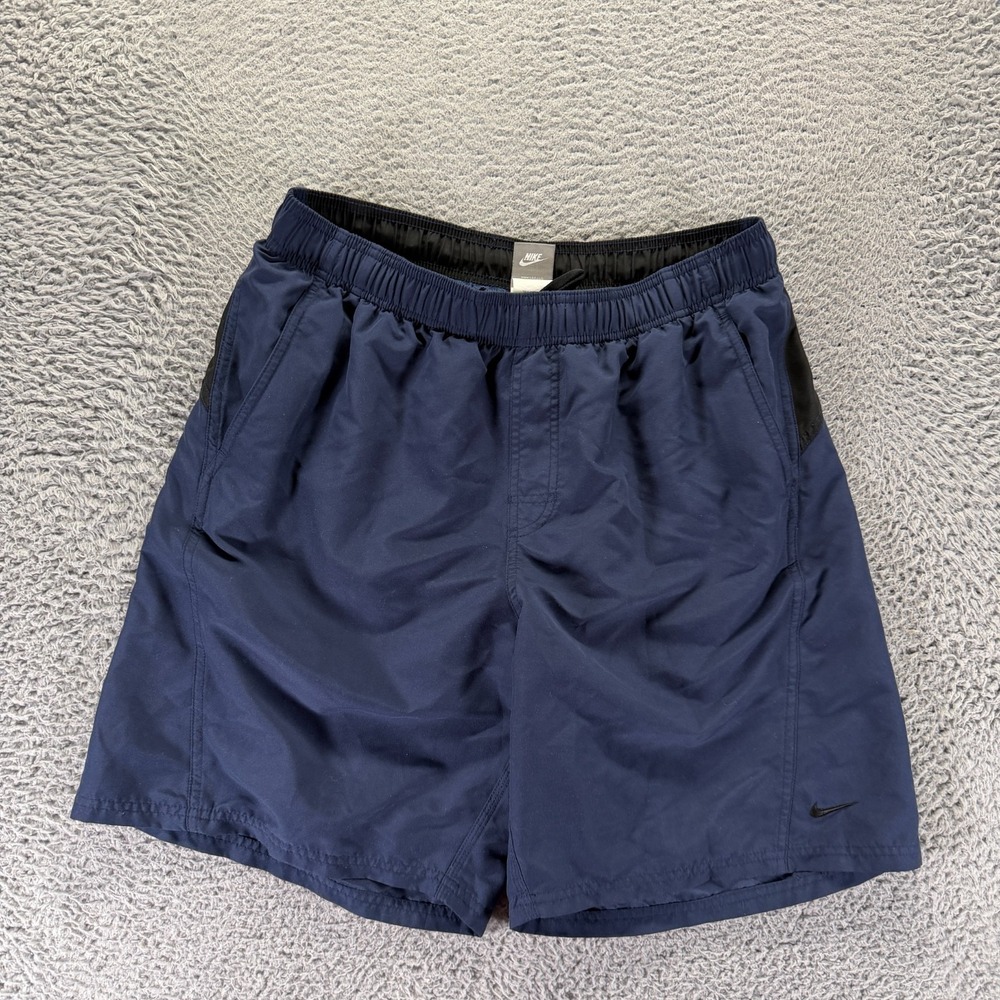 Vintage Nike Shorts Mens L Blue Polyester Swim Trunks Mesh Lined Beach Surfing